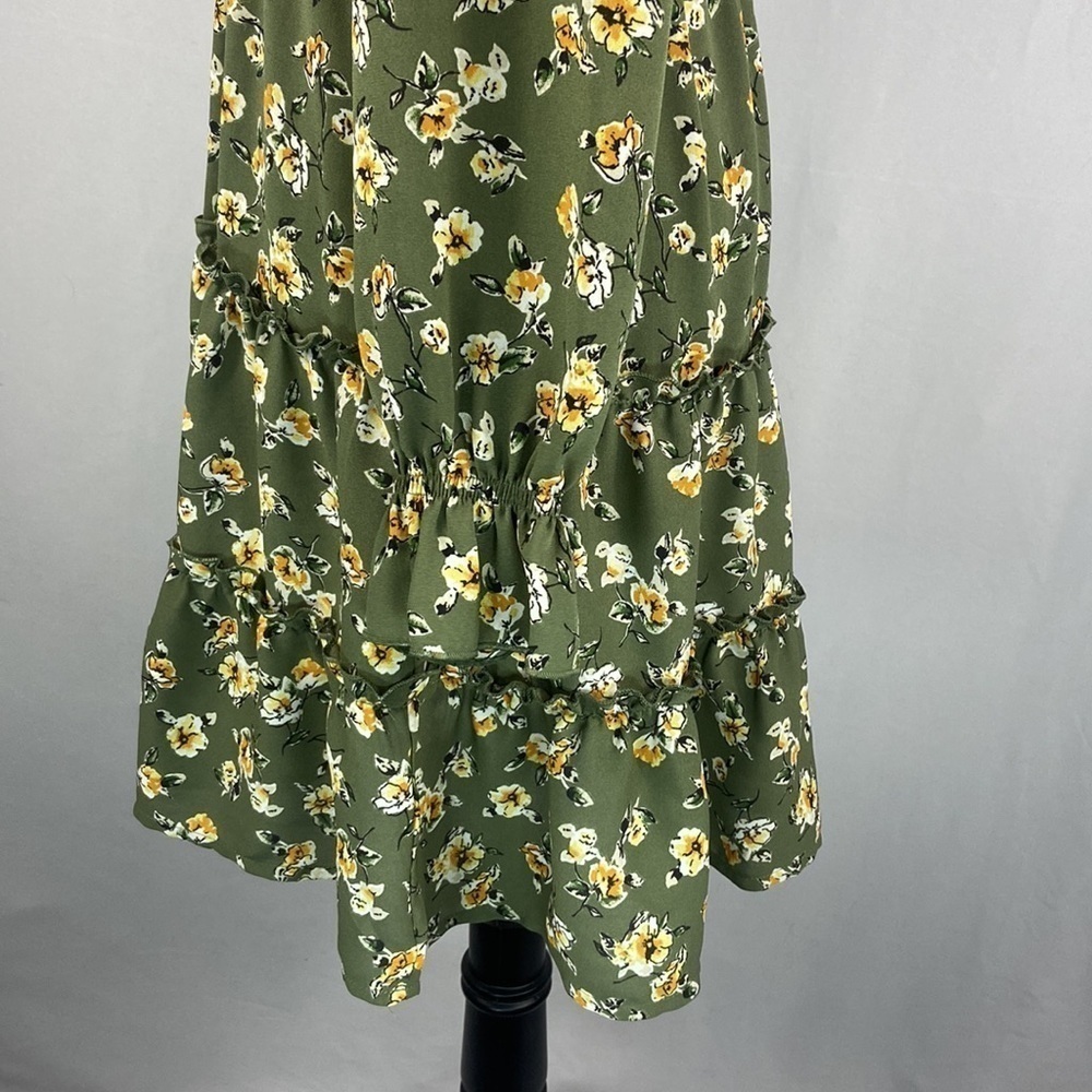 Inspired Hearts Long Sleeve Green Floral with Ruffles and Wrap Front - Picture 5 of 9